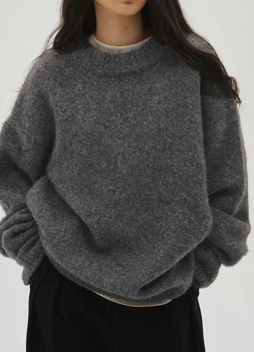 刷毛圓領長版毛衣